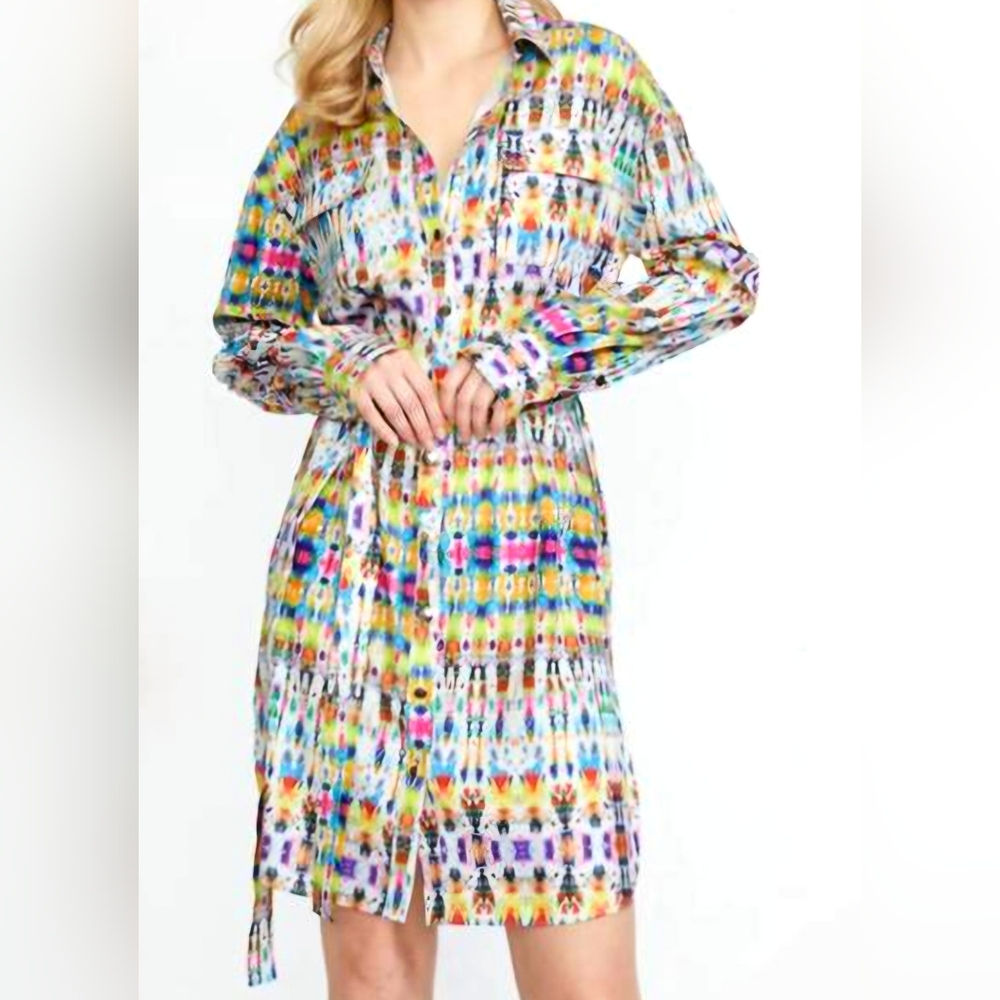 Stellah Colorful Patterned Shirt Dress Long Sleeve